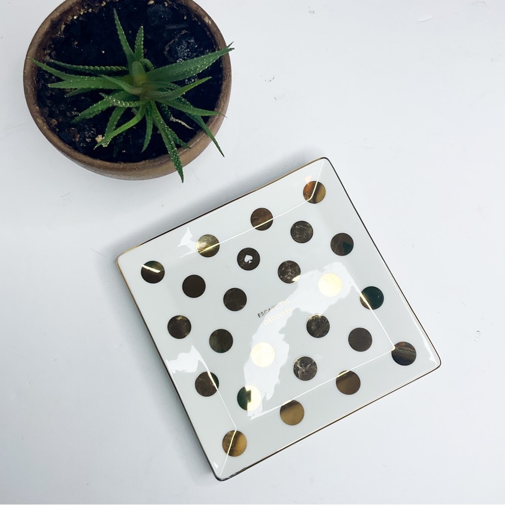 Kate Spade Gold Polka Dot Ceramic Vanity Tray